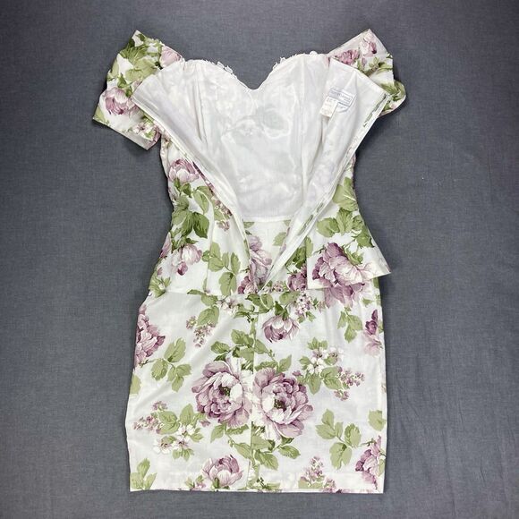 Scott McClintock Vintage Midi Dress Sz 14 Floral Cottage Core Off Shoulder Lace - Picture 8 of 16